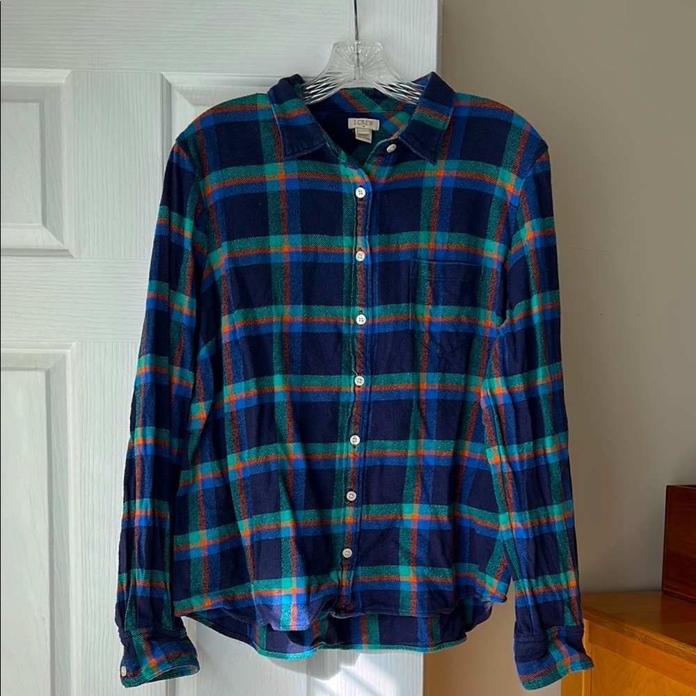 J. Crew Blue and Green Casual Button Down Shirt